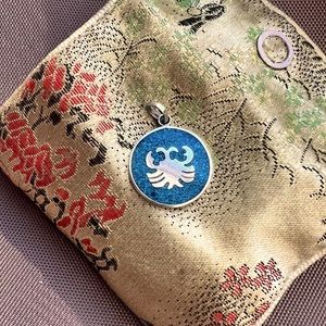 Cancer Crab Zodiac charm 925 sterling silver and turquoise colored stone inlay